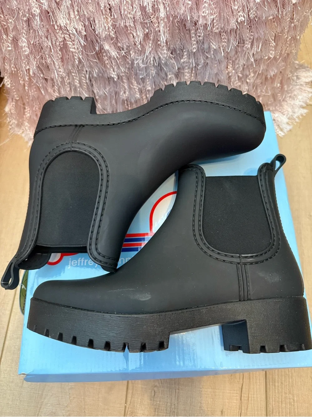 Black Lug Sole Chelsea Rain Boots